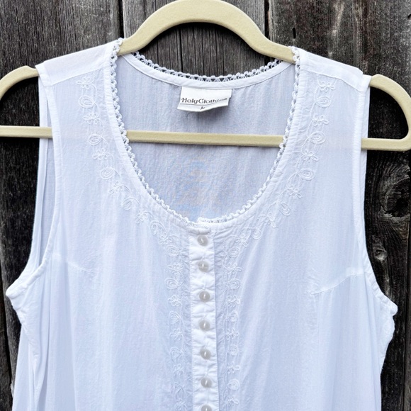 Holy Clothing White Cottagecore Prairie Maxi Dress Embroidered Cotton Large - Picture 7 of 9